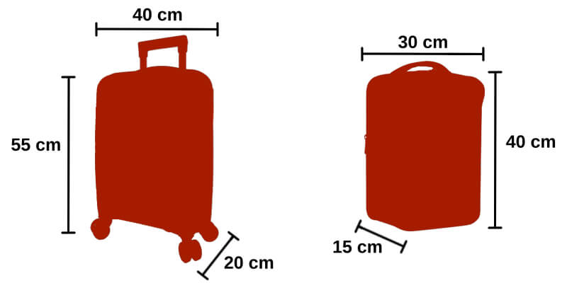 Tamanhos permitidos de bagagem